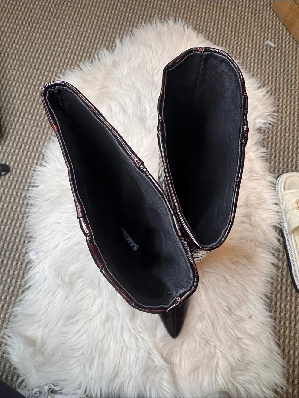 NEW-SAMSØE SAMSØE EU 37 US 6-Tall Croc-Emboss Pointed Toe Boot in Dark Brown